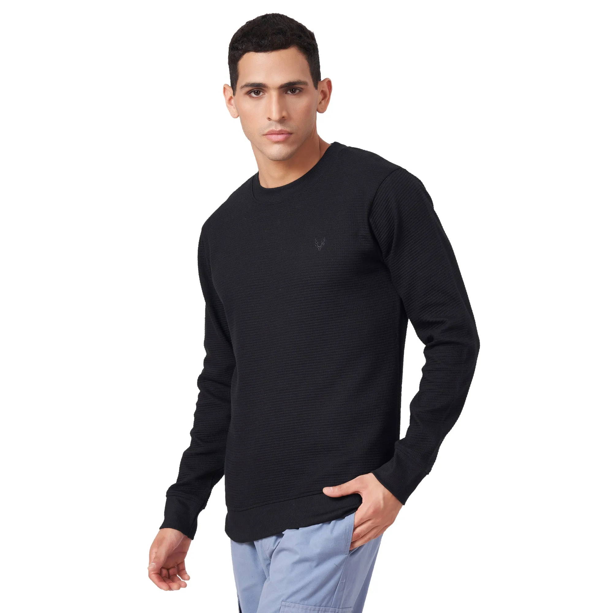 100% Cotton Waffle Knit Full Sleeve Round Neck Sweatshirt