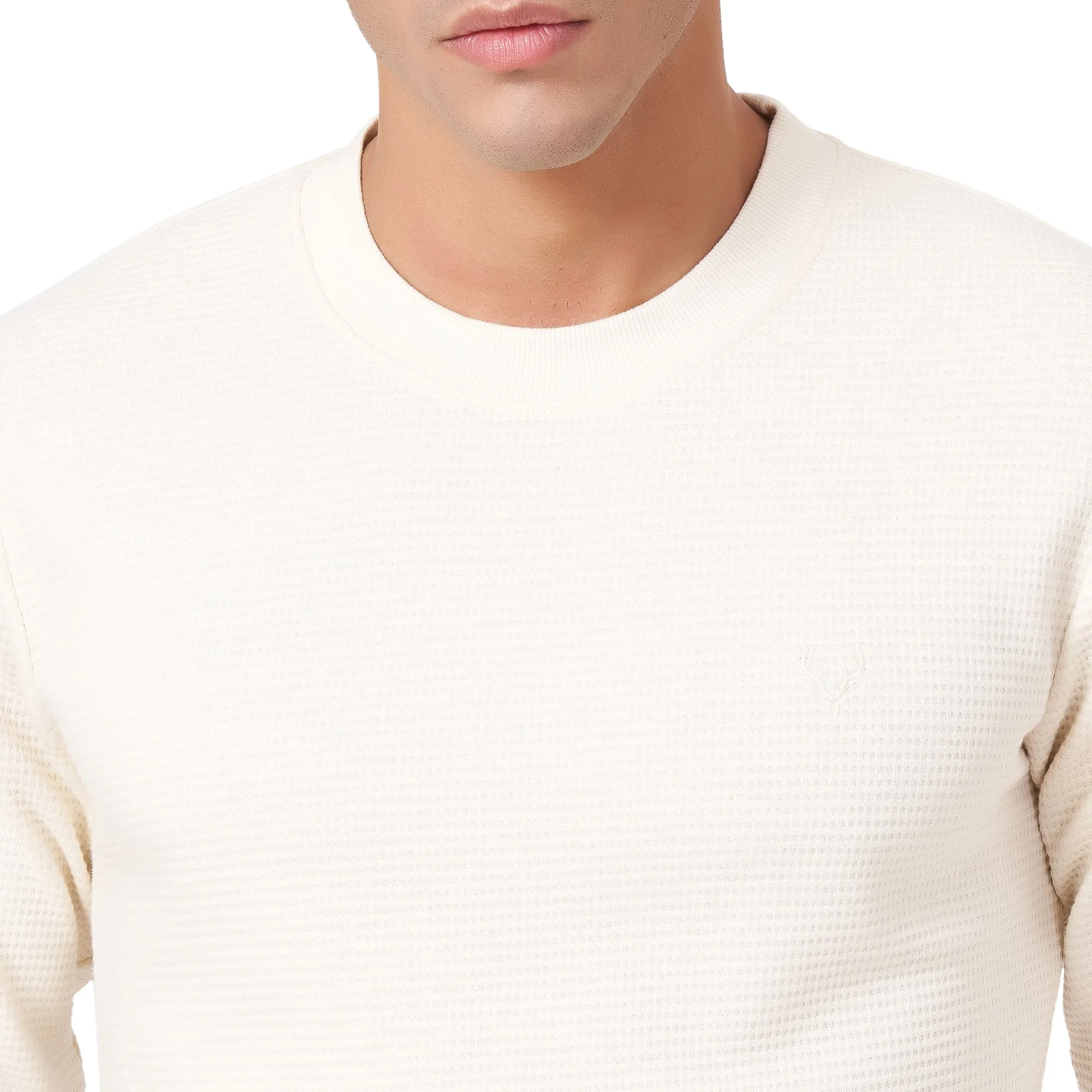 100% Cotton Waffle Knit Full Sleeve Round Neck Sweatshirt