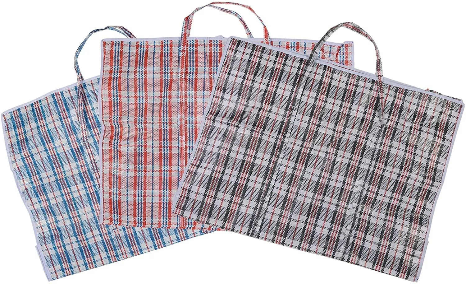 3PC Plastic Woven Storage Bag Moving Tote Clothes Laundry Travel Organizer w/ Zipper & Handles