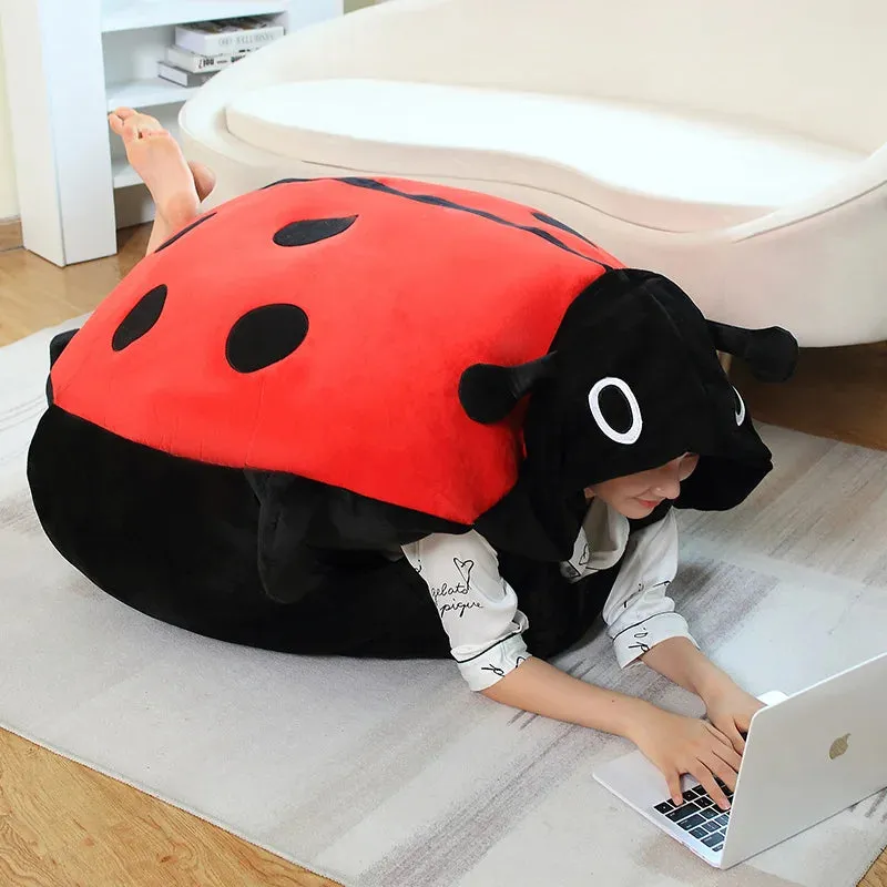 60/80/100cm Creative Beetle Plush Pillow Huge Size Ladybug Clothes Cosplay Insect Shell Stuffed Soft Big Cushion Kids Xmas Gift