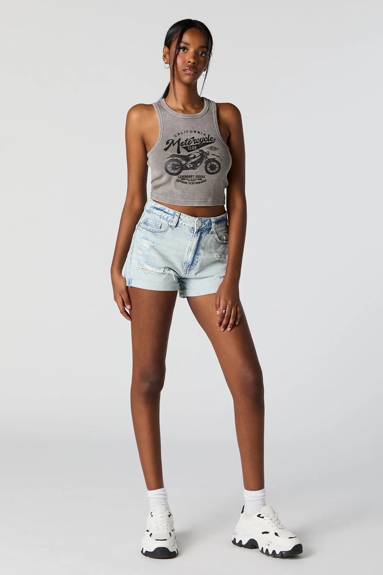 Acid Wash Mom Distressed Denim Short