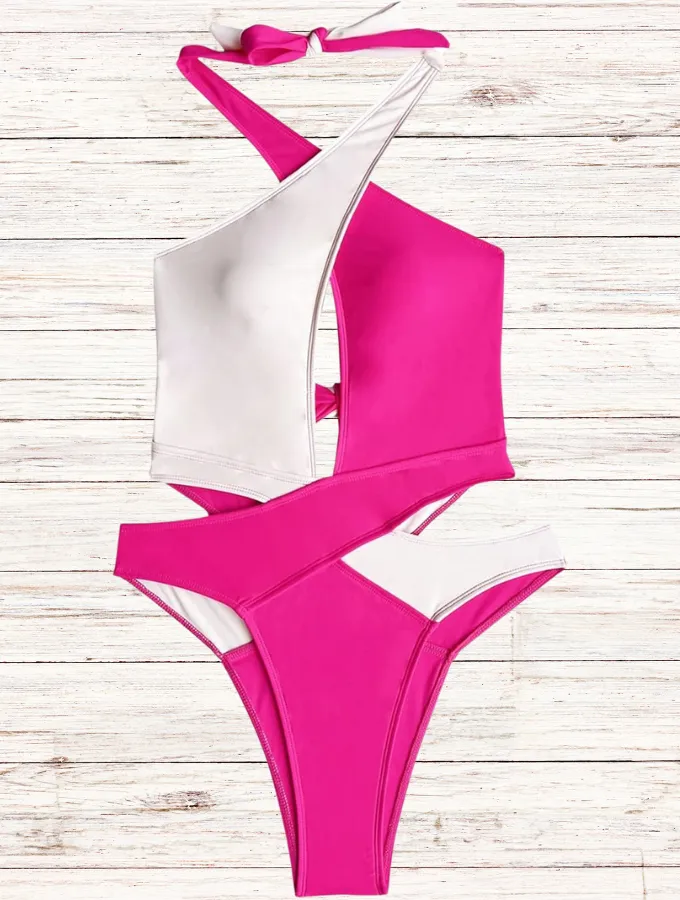 AGENT PROVOCATEUR CUT-OUT MONOKINI - PINK & WHITE