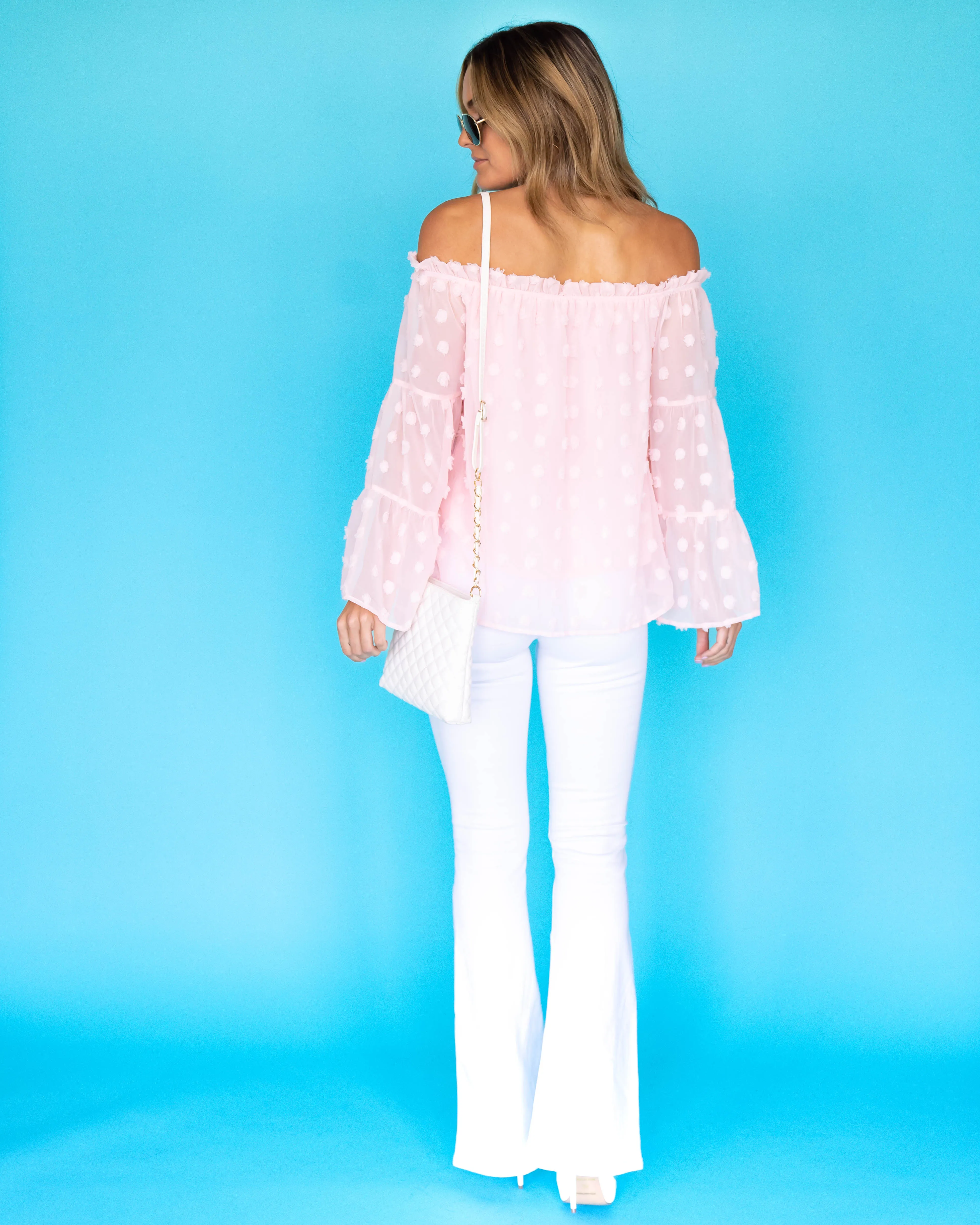 Alexia Off Shoulder Pom Pom Top - Carnation Pink