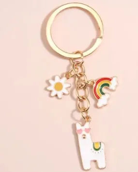 Alpaca Rainbow Sunflower Keychain Charm