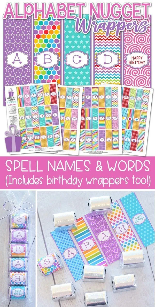 ALPHABET Nugget Wrappers {Rainbow Birthday} PRINTABLE