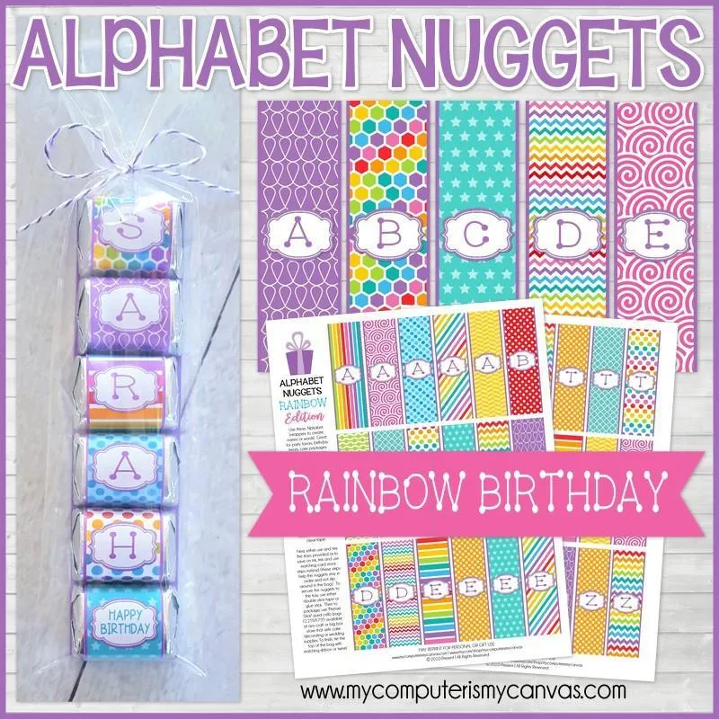 ALPHABET Nugget Wrappers {Rainbow Birthday} PRINTABLE