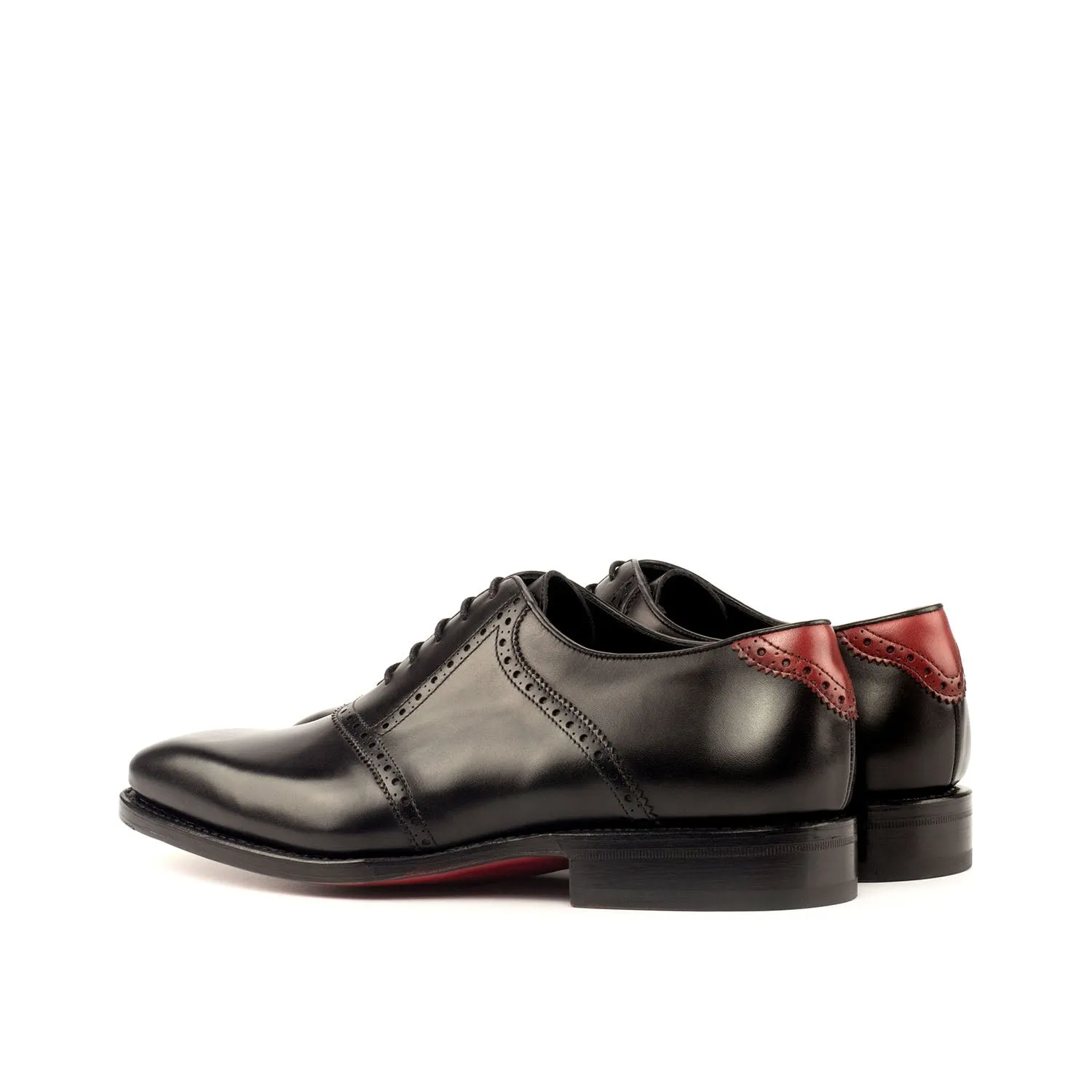 Ambrogio Bespoke Custom Men's Shoes Black & Red Calf-Skin Leather Saddle Oxfords (AMB1899)