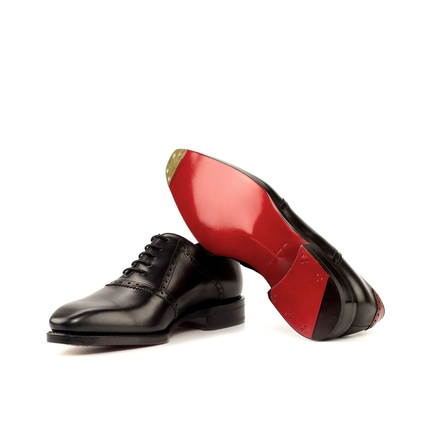 Ambrogio Bespoke Custom Men's Shoes Black & Red Calf-Skin Leather Saddle Oxfords (AMB1899)