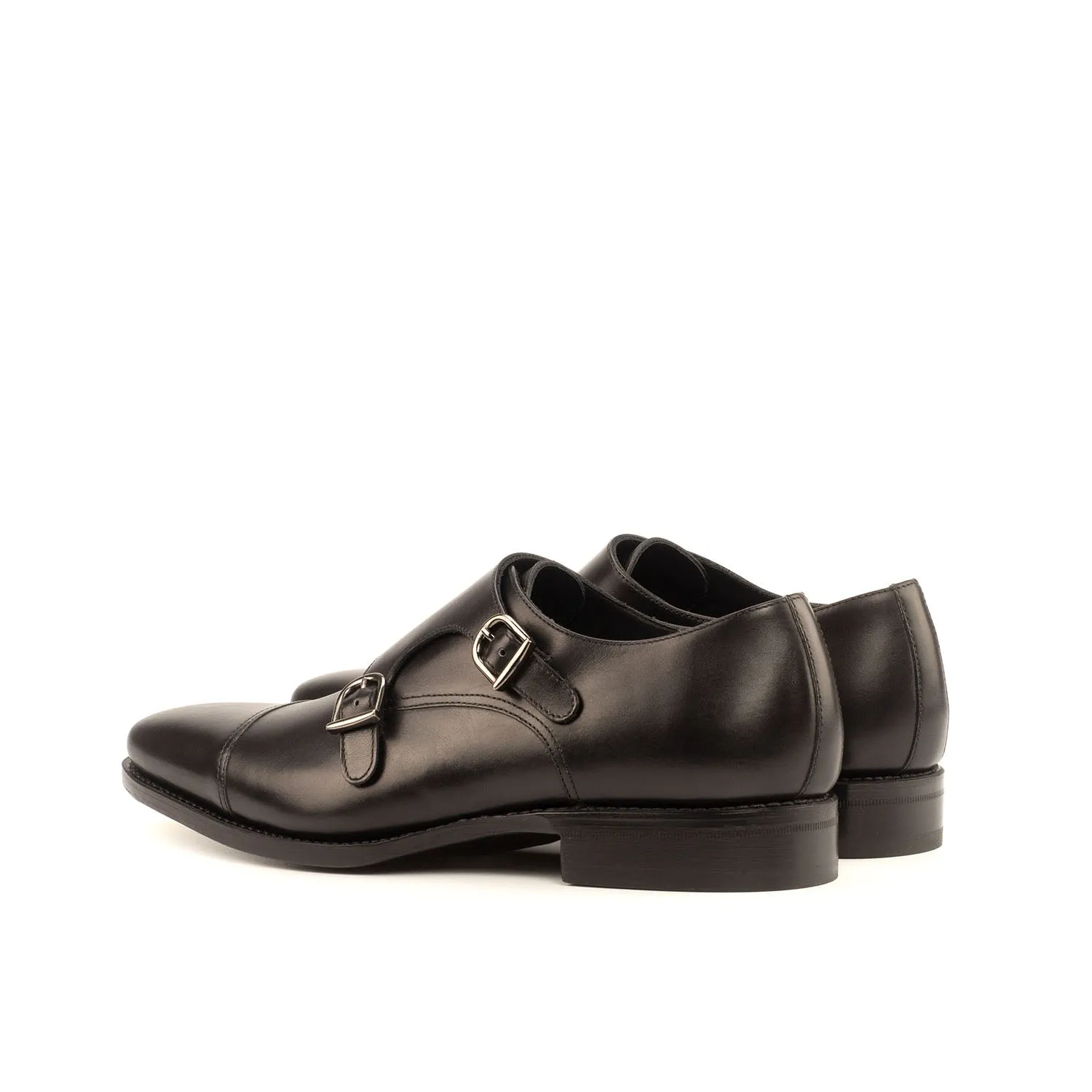 Ambrogio Bespoke Custom Men's Shoes Black Calf-Skin Leather Monk-Straps Loafers (AMB2006)