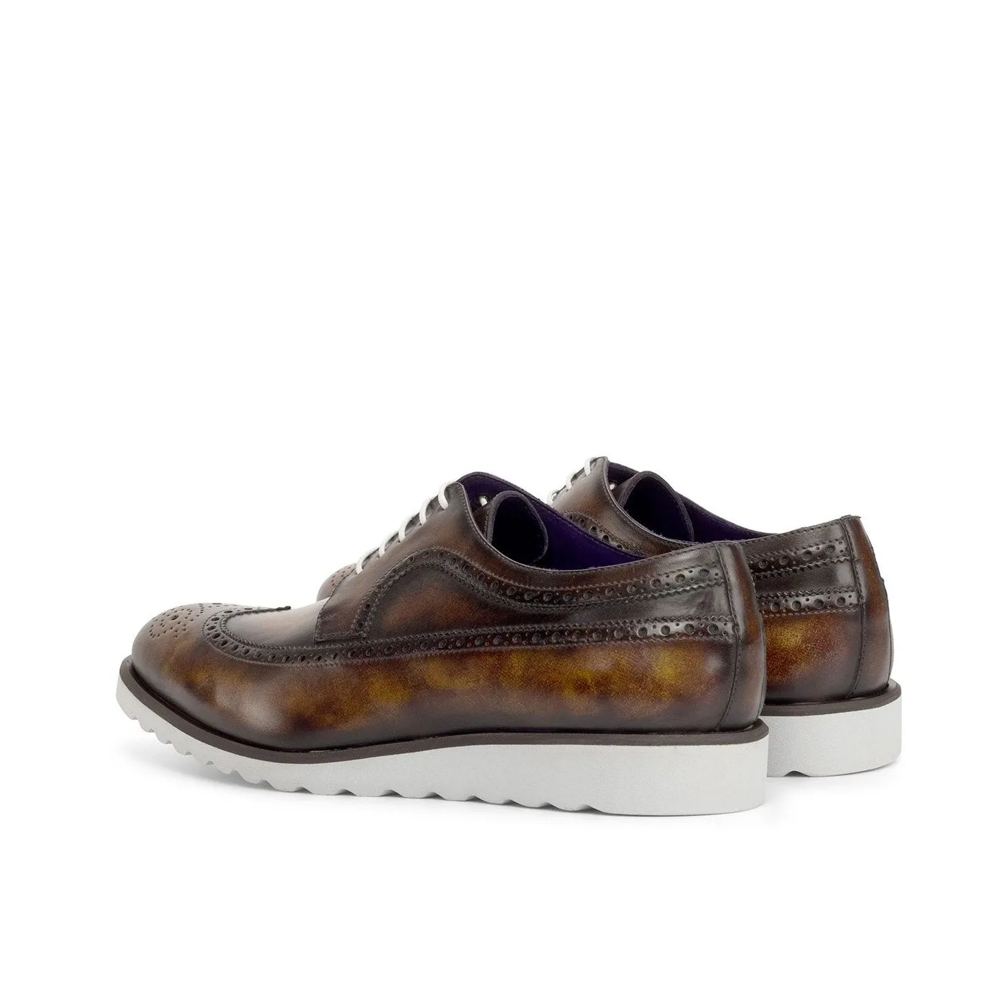 Ambrogio Bespoke Custom Men's Shoes Fire Patina Leather Longwing Blucher Oxfords (AMB2217)