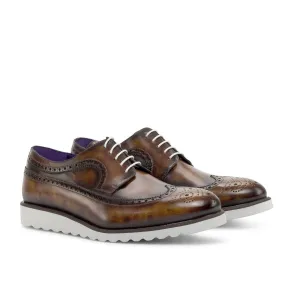 Ambrogio Bespoke Custom Men's Shoes Fire Patina Leather Longwing Blucher Oxfords (AMB2217)