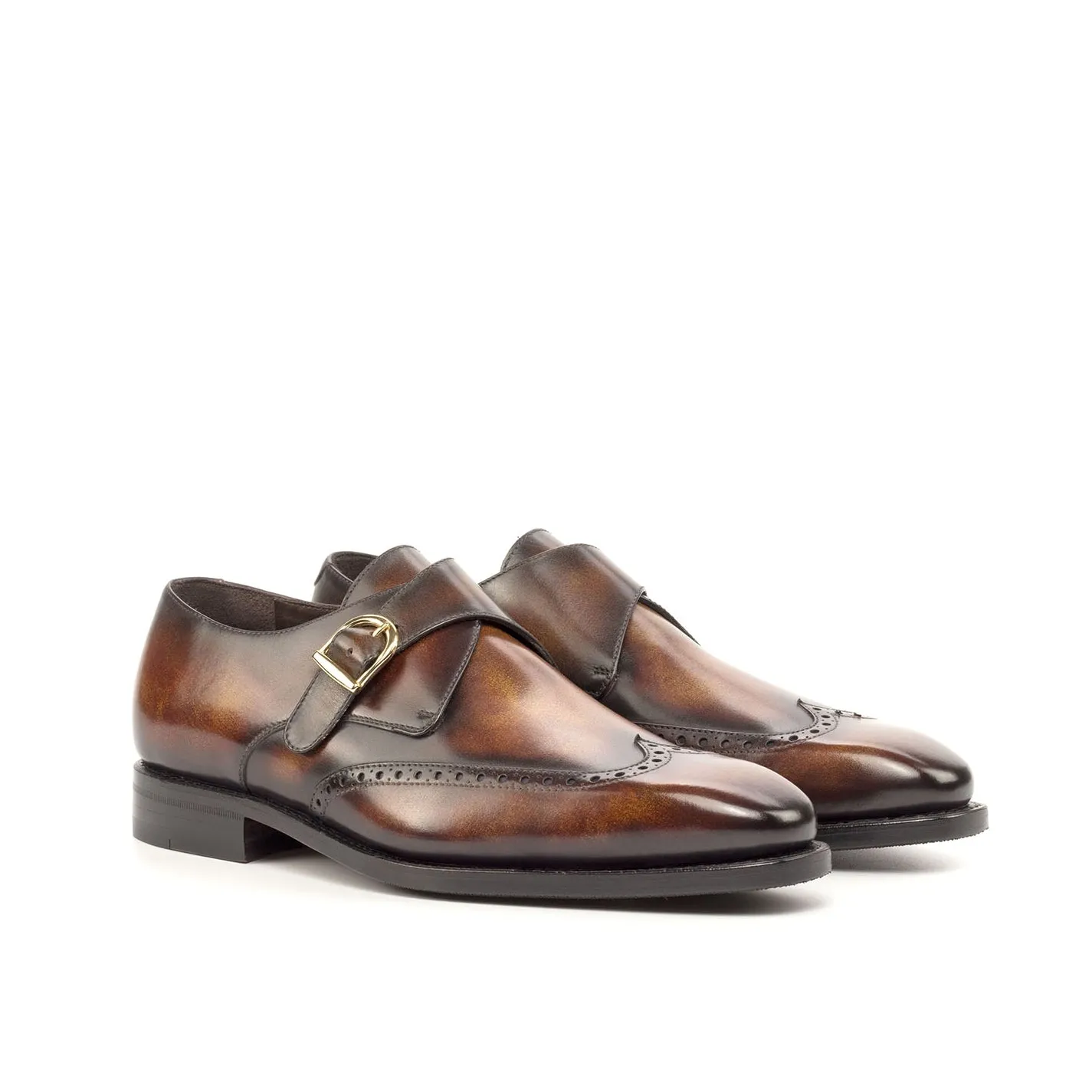 Ambrogio Bespoke Custom Men's Shoes Fire Patina Leather Monk-Straps Loafers (AMB1956)