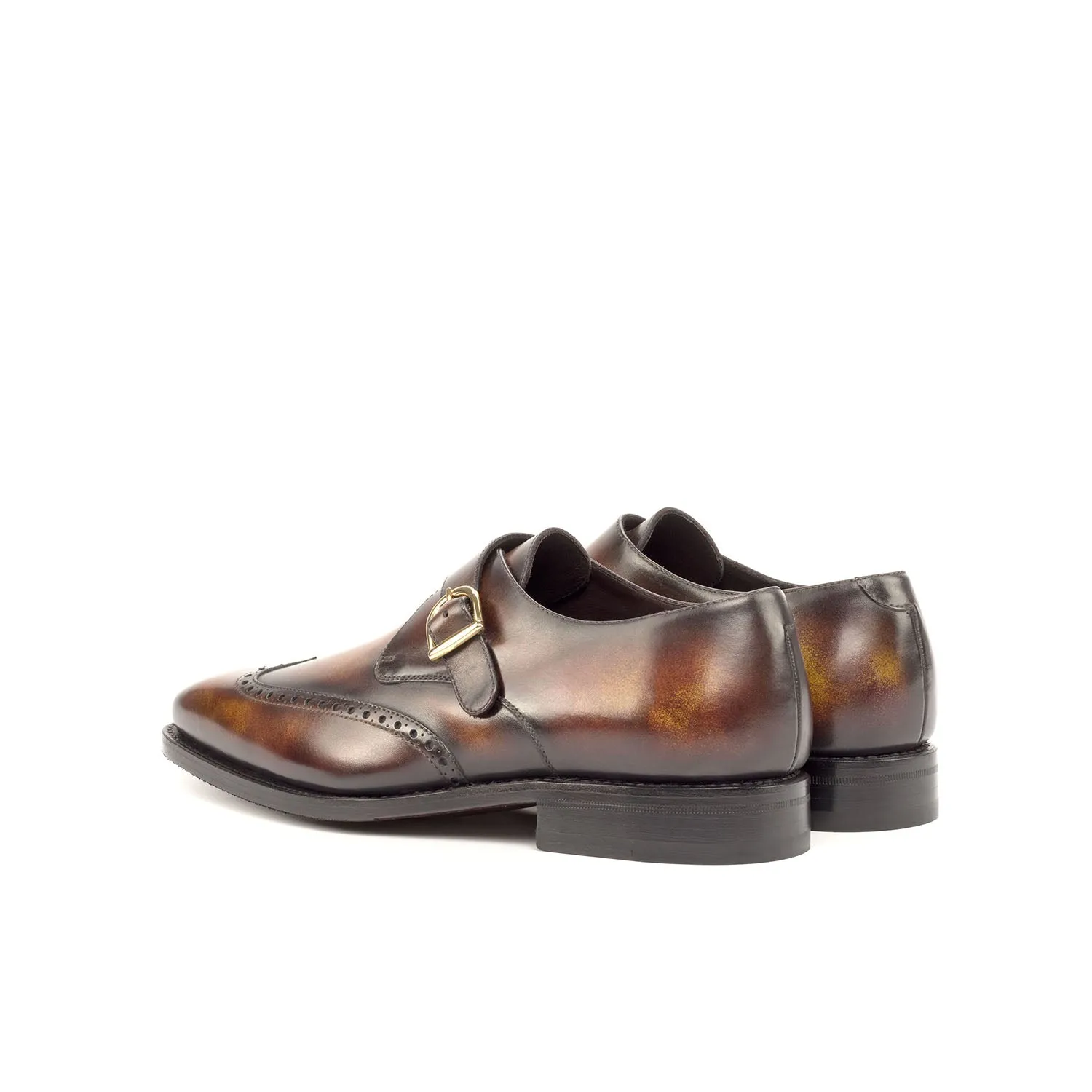 Ambrogio Bespoke Custom Men's Shoes Fire Patina Leather Monk-Straps Loafers (AMB1956)