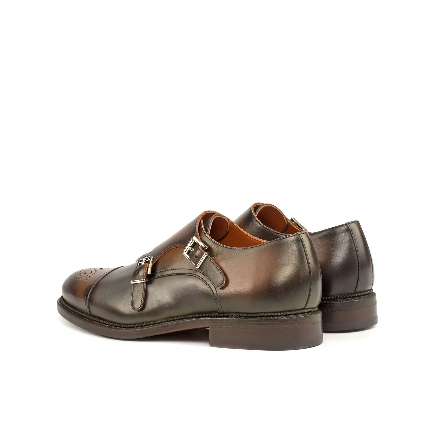 Ambrogio Bespoke Custom Men's Shoes Gray & Brown Calf-Skin Leather Monk-Straps Loafers (AMB1953)