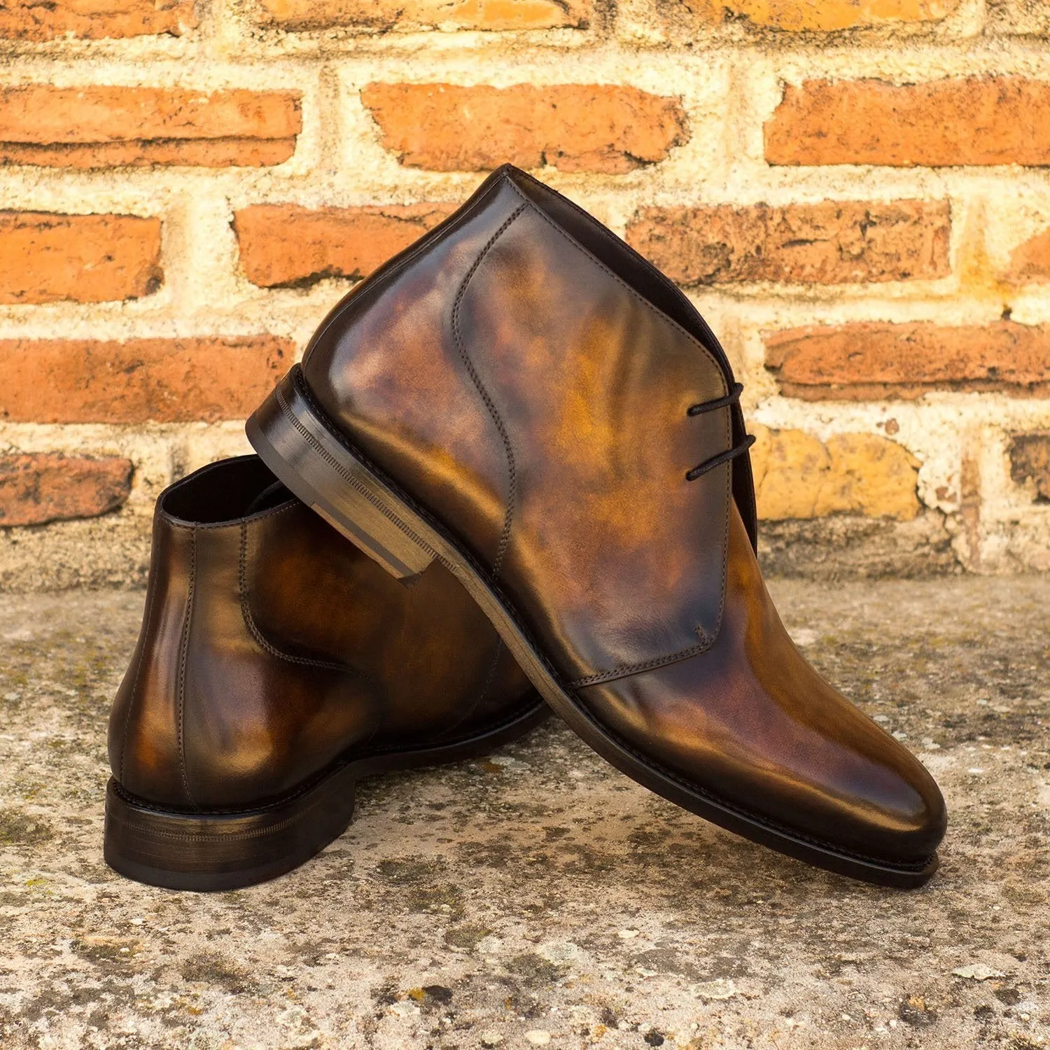 Ambrogio Bespoke Custom Men's Shoes Tobacco Crust Patina Leather Chukka Boots (AMB1937)