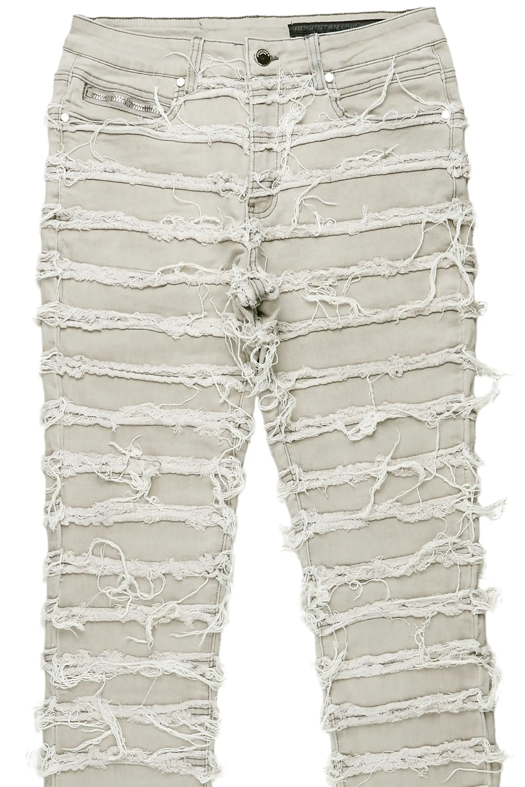 Ayan Grey Distressed Stacked Flare Jeans