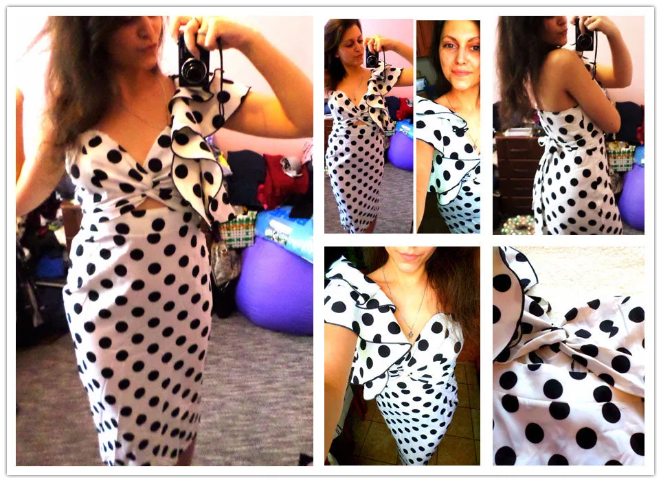 Backless Asymmetrical   Polka Dot Dress