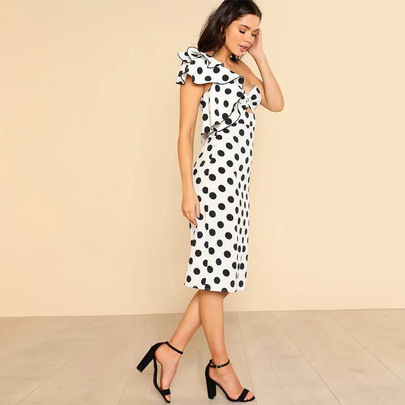 Backless Asymmetrical   Polka Dot Dress