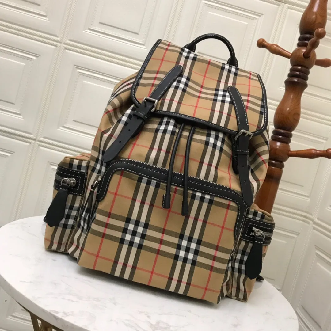 BB Medium Rucksack In Vintage Check Cotton Canvas-Sandy For Women, Bags 13in/33cm