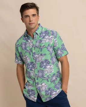 Beach Blooms Linen Rayon Short Sleeve Sport Shirt