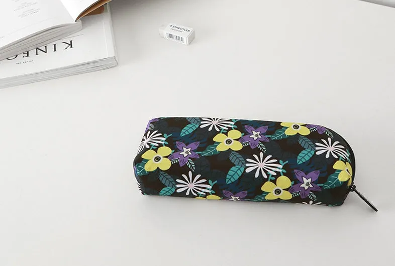 Black Floral Graphic Pencil Cases Flowers Stationery Zipper School 19cm Office Cosmetics Pouches Artists Designer Prints Gifts Bags Purses Students Girls Inner Pocket