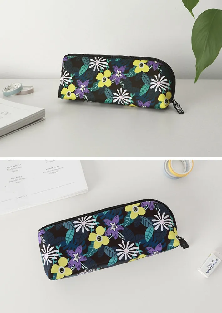 Black Floral Graphic Pencil Cases Flowers Stationery Zipper School 19cm Office Cosmetics Pouches Artists Designer Prints Gifts Bags Purses Students Girls Inner Pocket