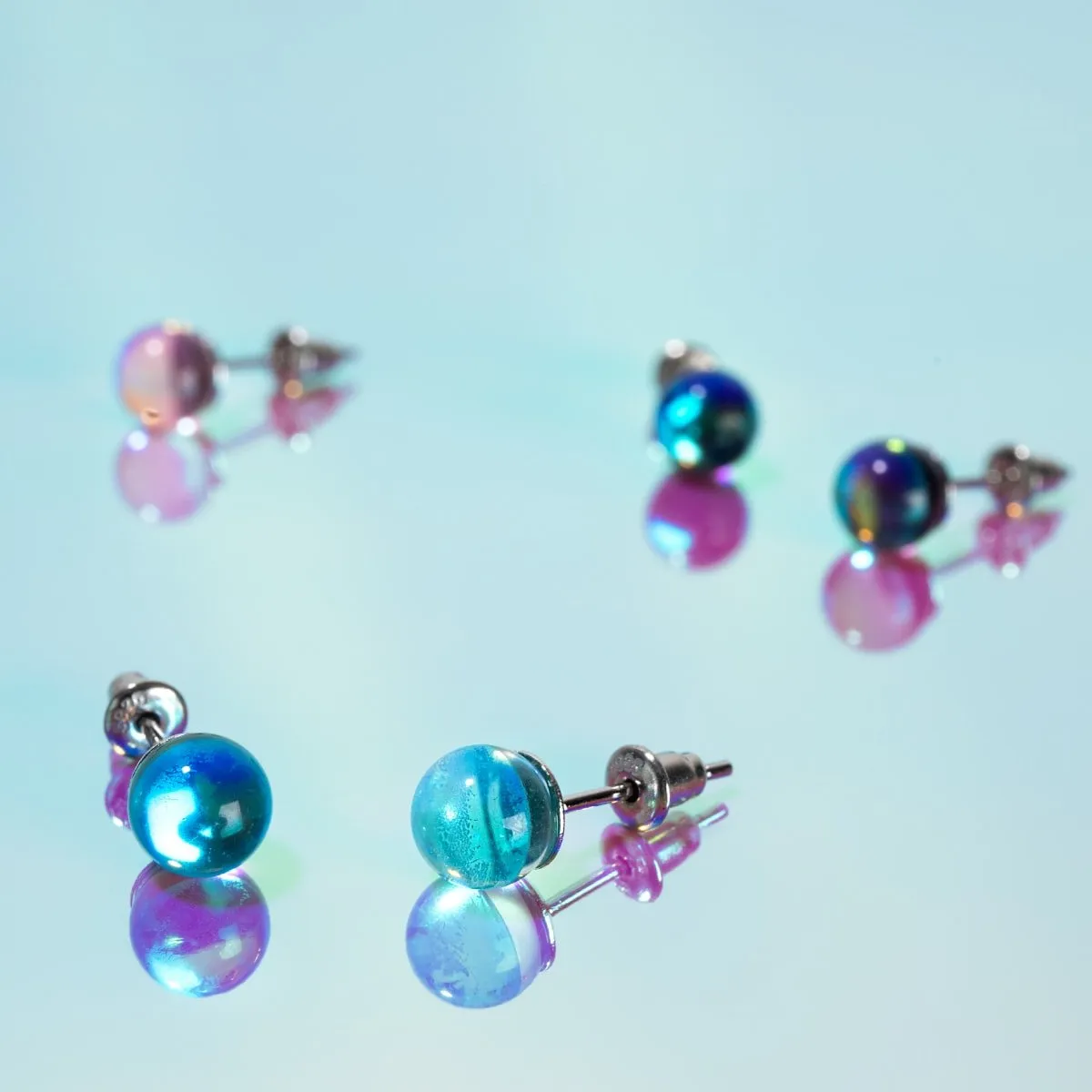 Blue Nebula | .925 Sterling Silver | Galaxy Glass Mini Stud Earrings