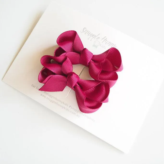 Burgundy Wine Clip Bows - Small Piggy Tail Pair