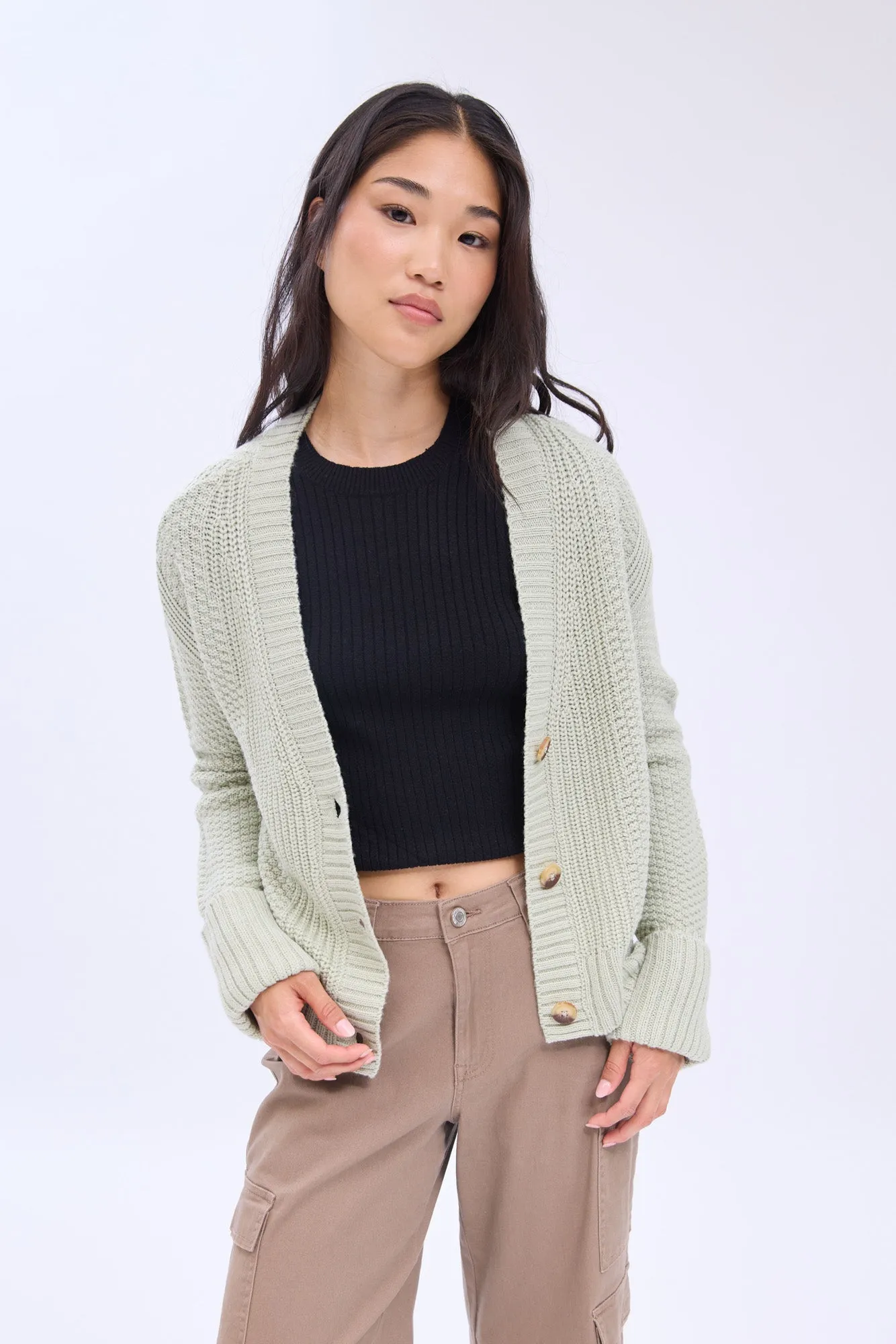 Button-Up Shaker Stitch Cardigan