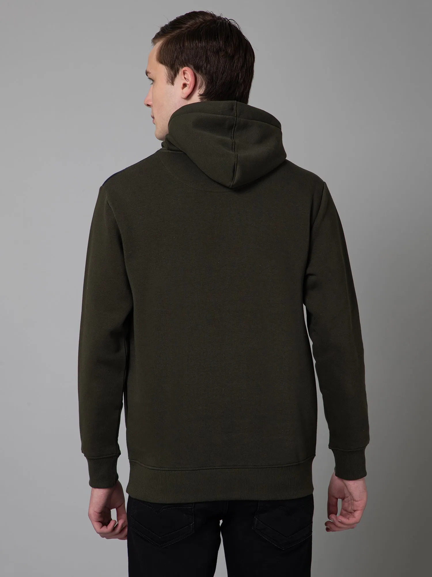 Cantabil Color Blocked Olive Full Sleeves Hooded Neck Regular Fit Casual Sweatshirt for Men