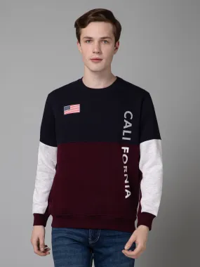 Cantabil Color Blocked Wine Full Sleeves Rounded Neck Regular Fit Casual Sweatshirt for Men