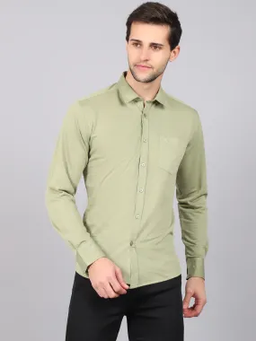 Cantabil Cotton Blend Solid Green Full Sleeve Casual Shirt for Men with Pocket