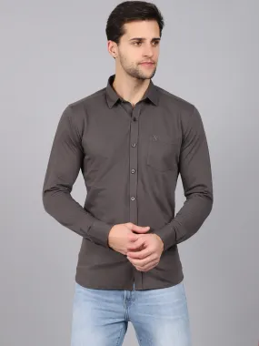 Cantabil Cotton Blend Solid Grey Full Sleeve Casual Shirt for Men with Pocket