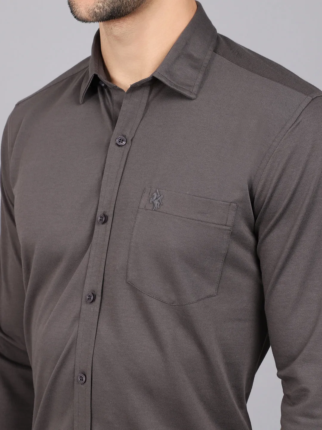 Cantabil Cotton Blend Solid Grey Full Sleeve Casual Shirt for Men with Pocket