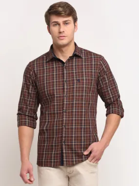 Cantabil Cotton Checkered Brown Full Sleeve Casual Shirt for Men with Pocket