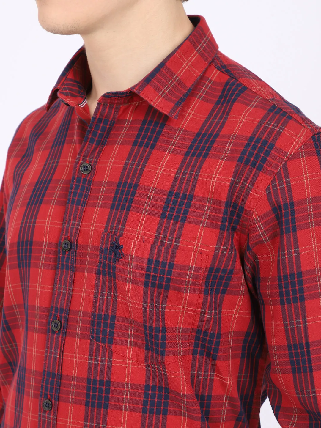 Cantabil Cotton Checkered Red Full Sleeve Casual Shirt for Men with Pocket