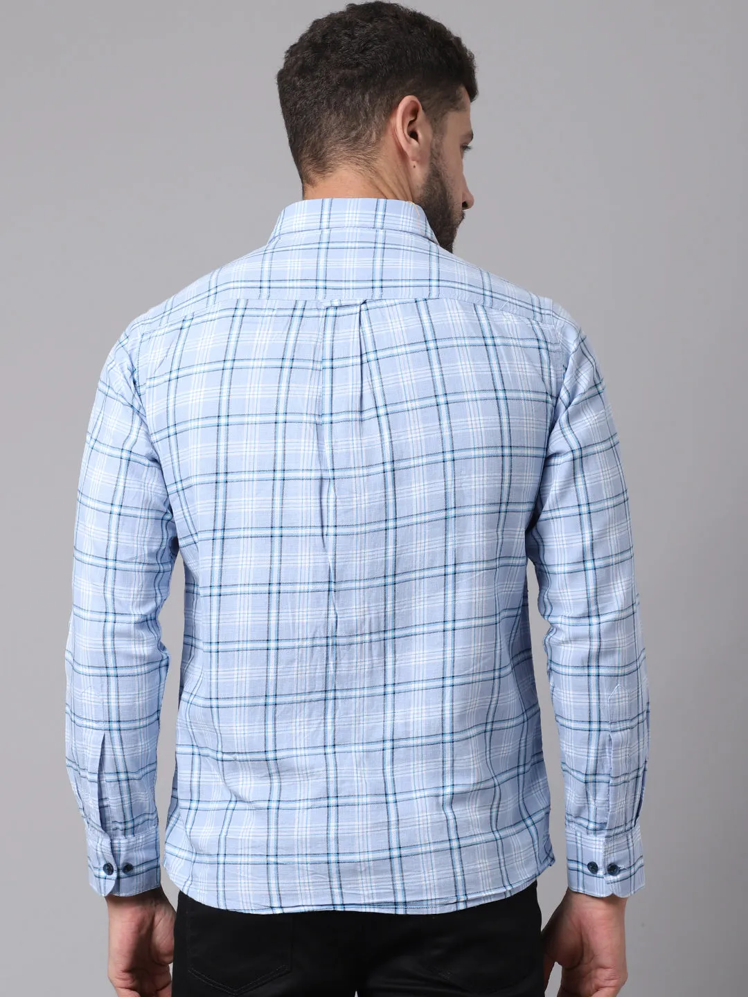 Cantabil Cotton Checkered Sky Blue Full Sleeve Casual Shirt for Men with Pocket