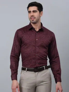 Cantabil Cotton Floral Printed Full Sleeve Regular Fit Maroon Party Wear Shirt for Men with Pocket