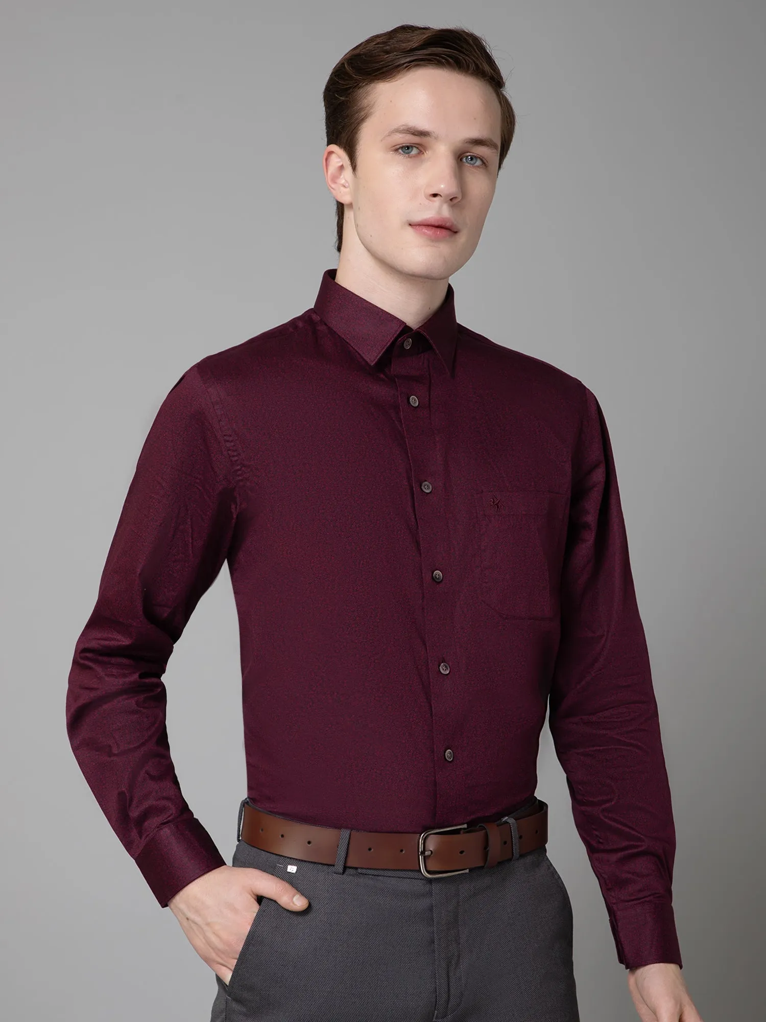 Cantabil Cotton Floral Printed Full Sleeve Regular Fit Marron Party Wear Shirt for Men with Pocket