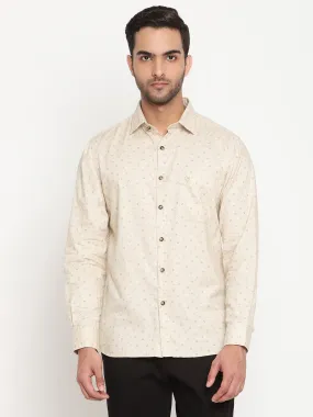 Cantabil Cotton Printed Beige Full Sleeve Casual Shirt for Men with Pocket