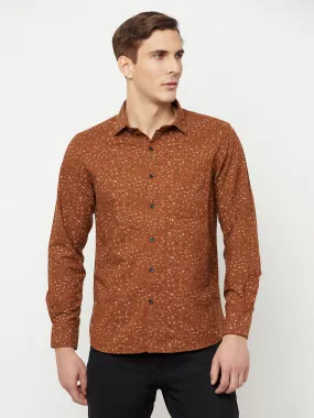 Cantabil Cotton Printed Brown Full Sleeve Casual Shirt for Men with Pocket