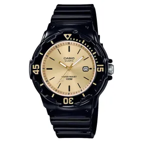 Casio Black Resin Gold Dial Women's Watch - LRW200H-9E