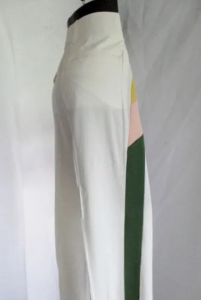 CELINE FRANCE Color Block Stripe Pants Trousers 38 / 6 WHITE PINK GREEN GOLD