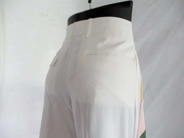 CELINE FRANCE Color Block Stripe Pants Trousers 38 / 6 WHITE PINK GREEN GOLD