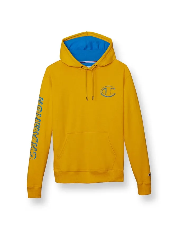 Champion Powerblend Fleece Graphic Hoodie Forsythia/Blue Jay GF89H 586MLA ADIN