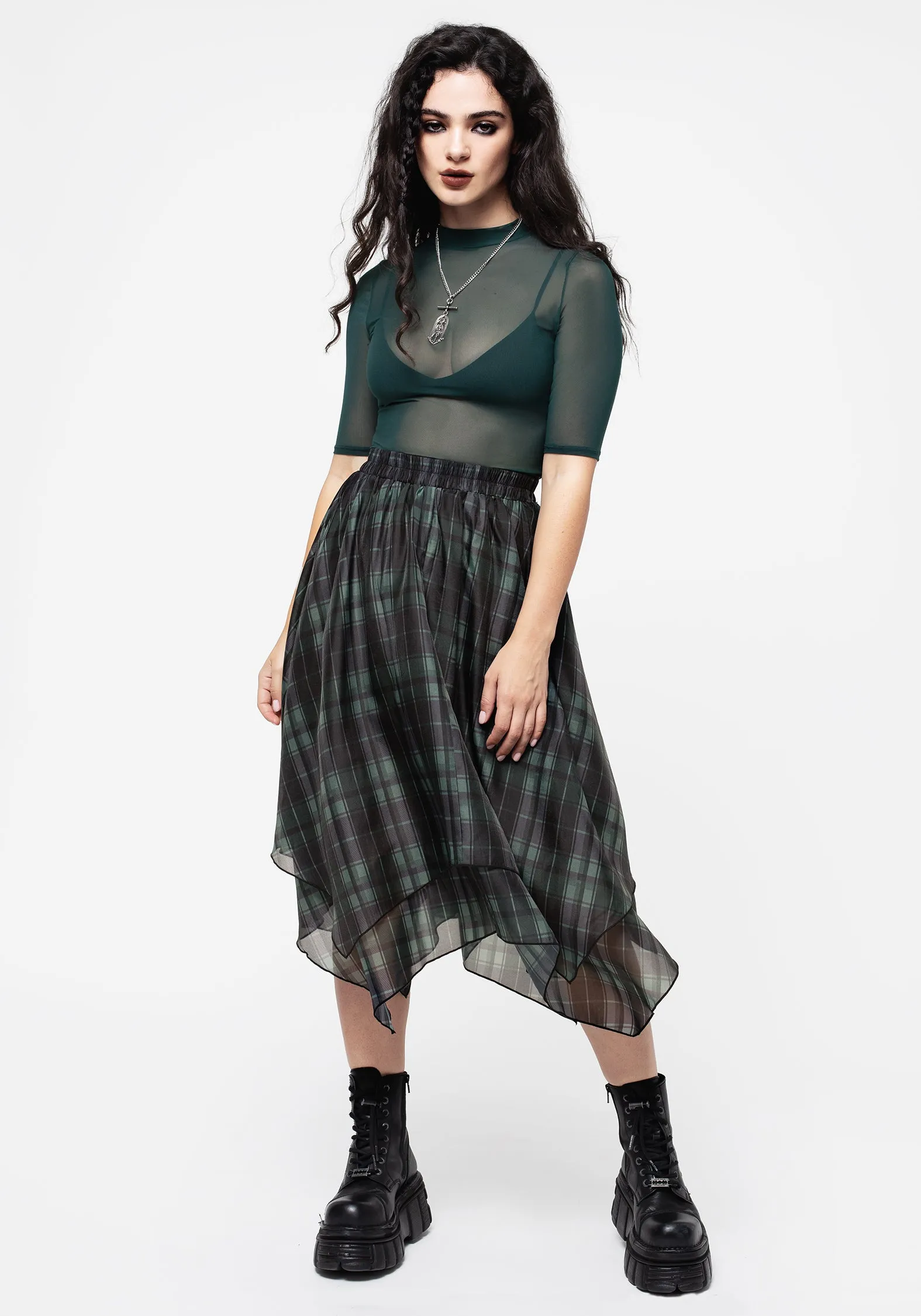 Checkmate Layered Organza Handkerchief Hem Skirt