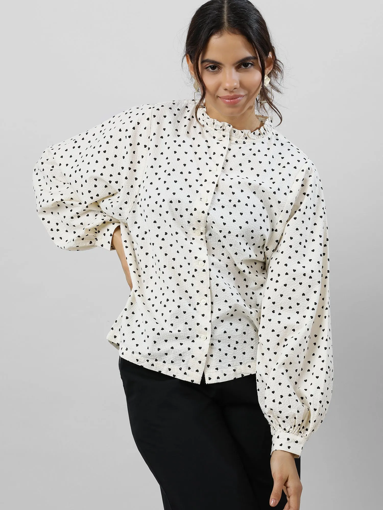 Chic Polka Dot Cream Shirt