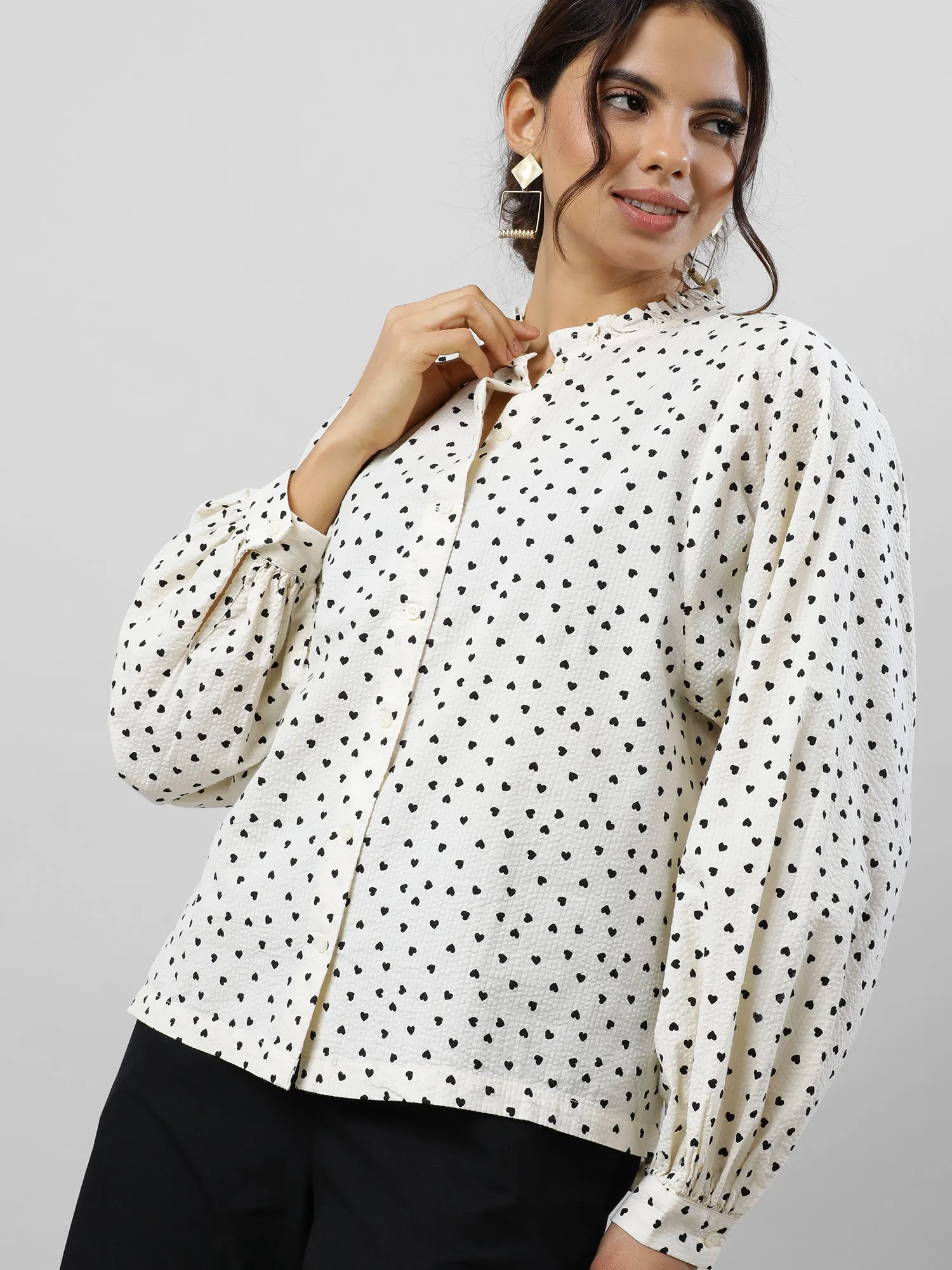 Chic Polka Dot Cream Shirt