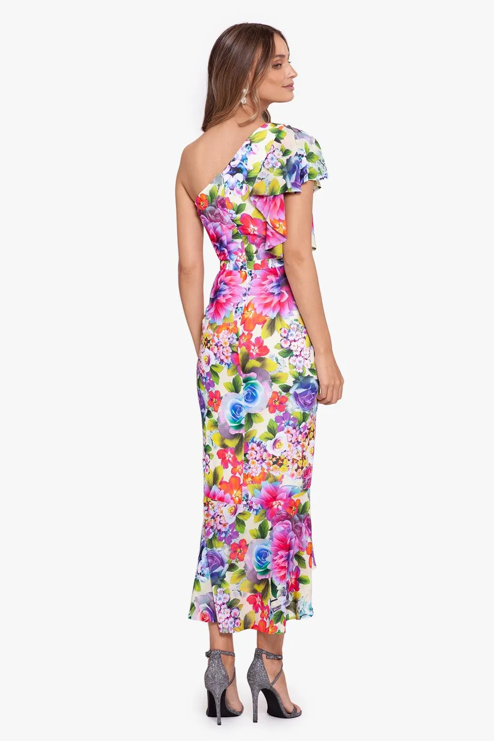 Chiffon Print One Shoulder Midi Dress