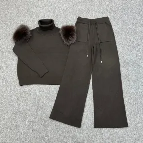 Childrens Chocolate Premium Faux Fur Wide Leg Tracksuit